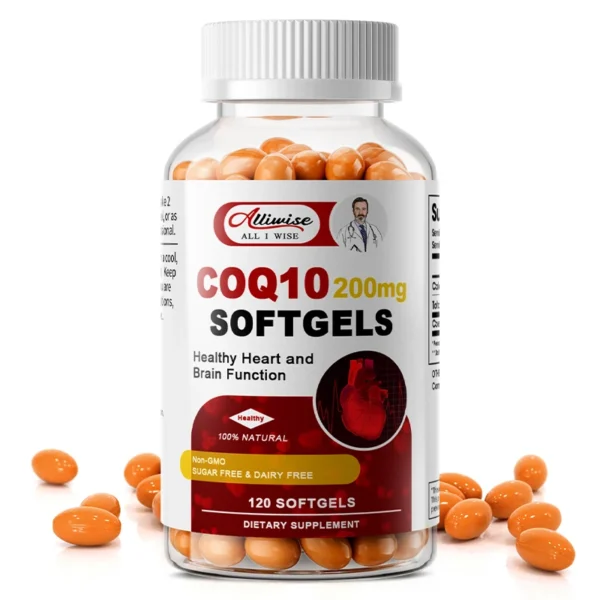 Alliwise Coenzyme Q10 CoQ10 200mg Capsules Antioxidant for Heart Health and Immune Support, Energy Production